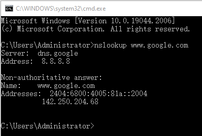 nslookup specify DNS server