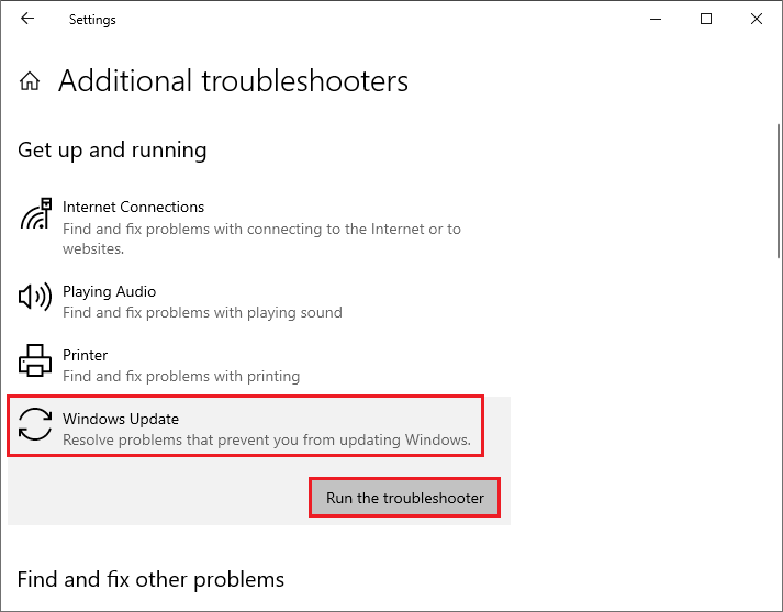 run Windows Update troubleshooter