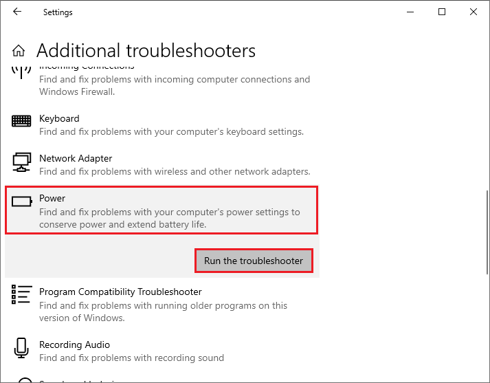 run Power troubleshooter