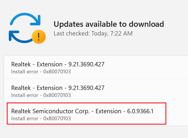 Realtek Semiconductor Corp Extension install error 0x80070103