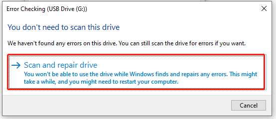 select Scan and repair drive
