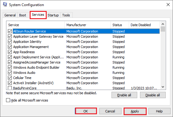 select Hide all Microsoft services