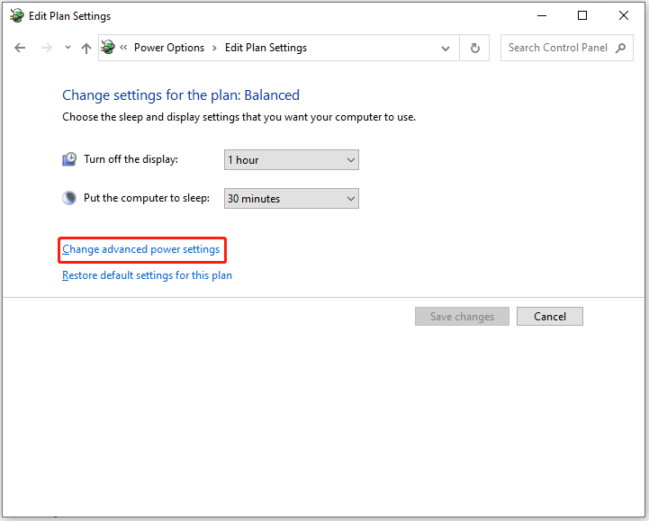 change advanced power settings