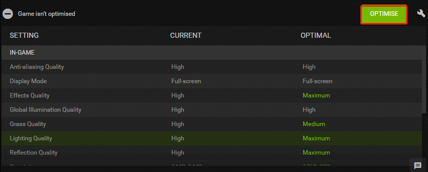 optimize graphics setting on GeForce Experience