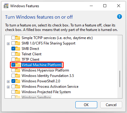 enable Virtual Machine Platform