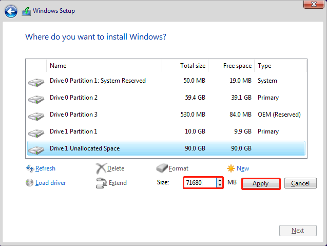Create a partition