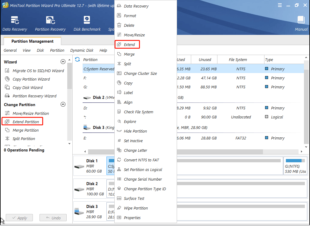 Select Extend Partition or Extend