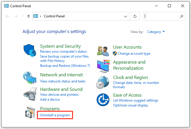 click Uninstall a program