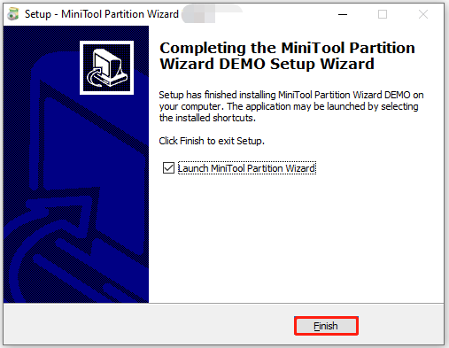check or uncheck Launch MiniTool Partition Wizard