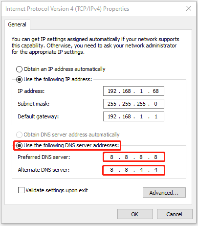 Change the DNS settings