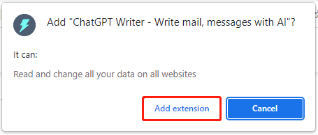 click Add extension on ChatGPT Writer Chrome