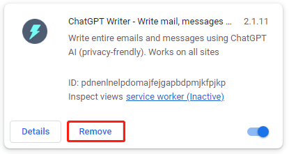remove ChatGPT Writer from Chrome