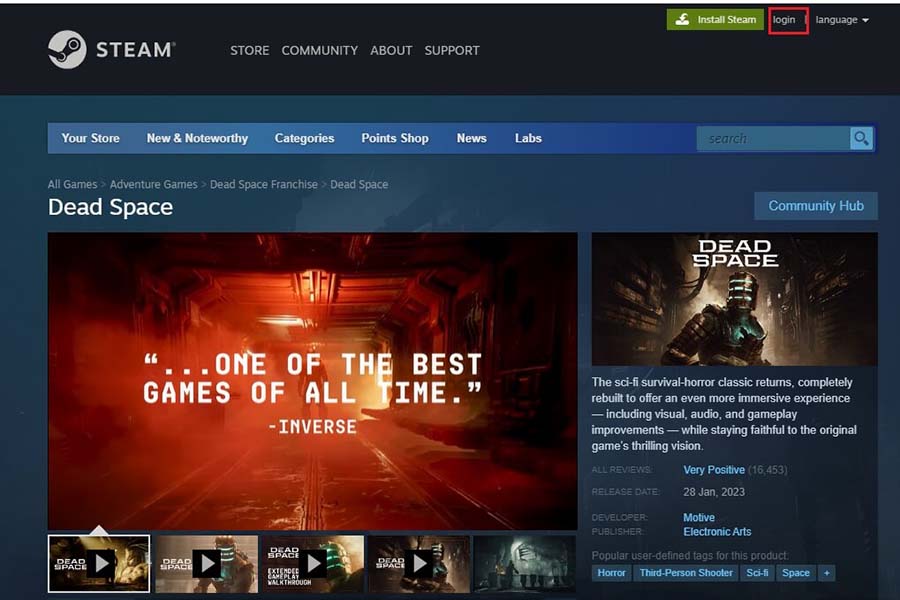 log in the Steam account