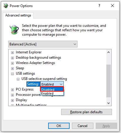 change Enabled to Disabled