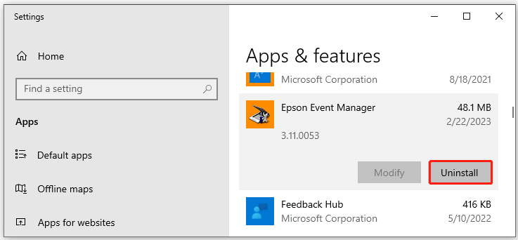 uninstall Epson Event Manager