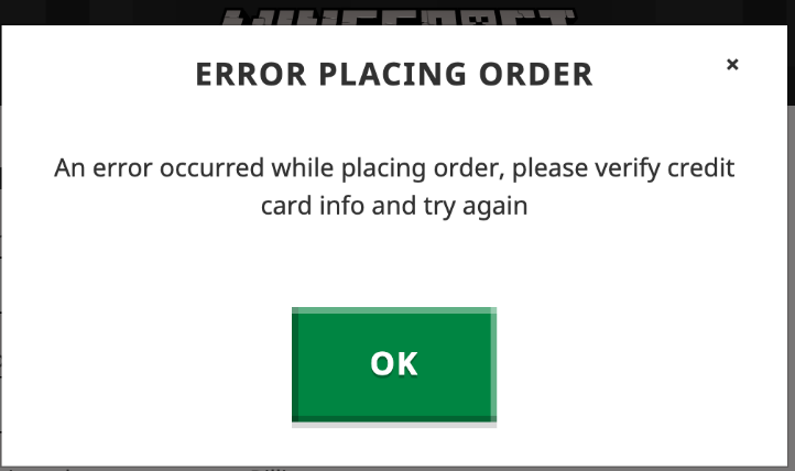 error placing order Minecraft