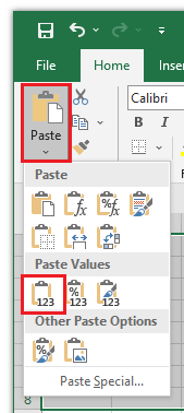 select Paste Values