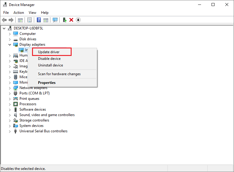 select Update driver