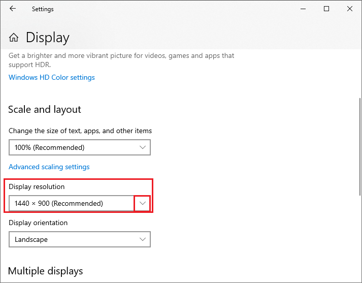 select one screen resolution