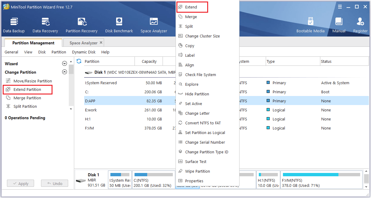 select the Extend option