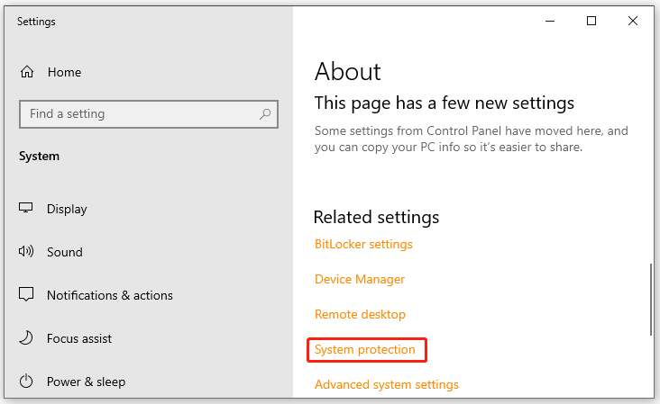 select System protection