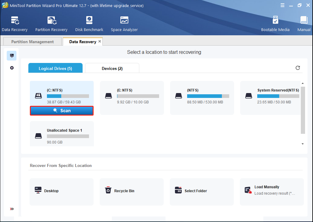 Select the target hard drive and click Scan