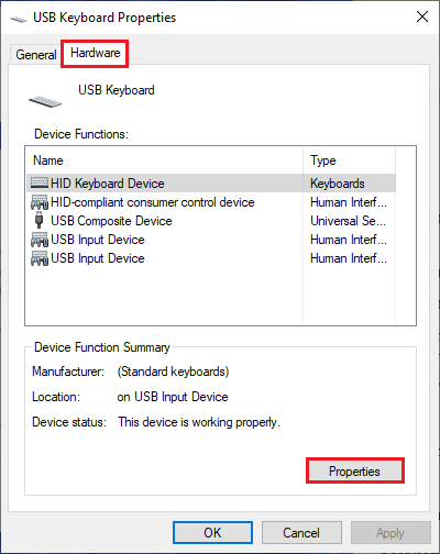 select the Properties option