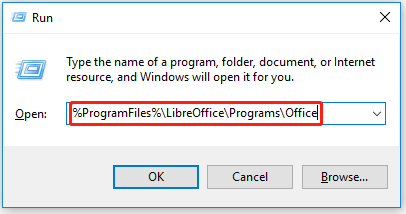 open LibreOffice via the Run dialog window