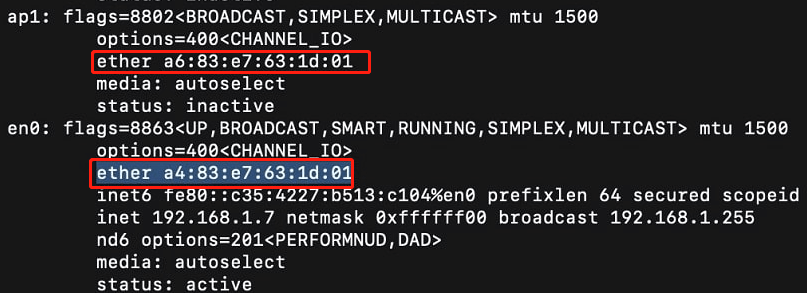 MAC address on mac