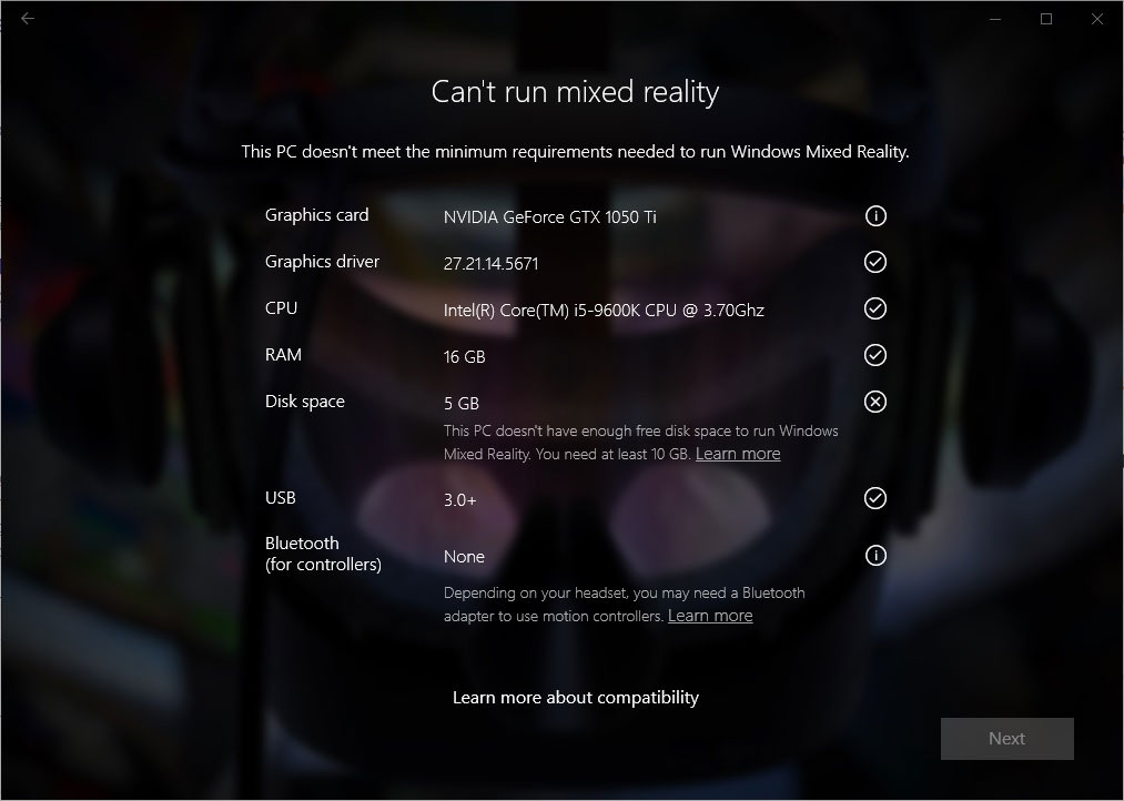 Windows Mixed Reality PC Check