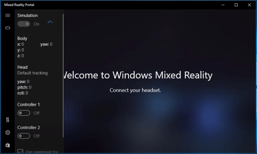turn on Windows Mixed Reality Simulation