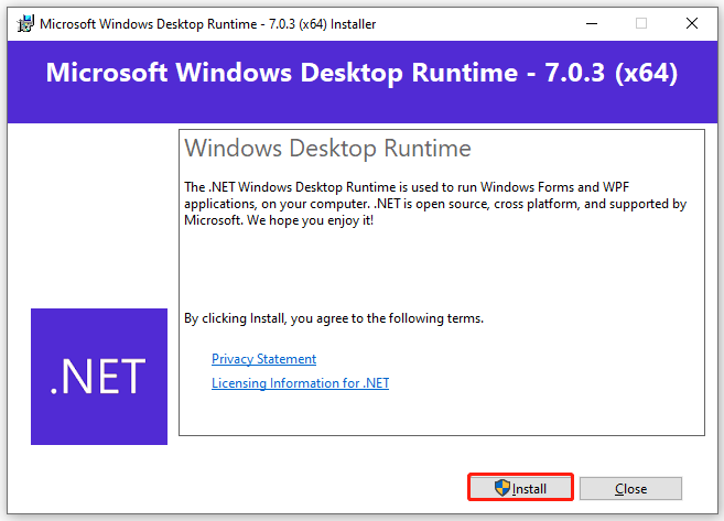 install NET Desktop Runtime 7
