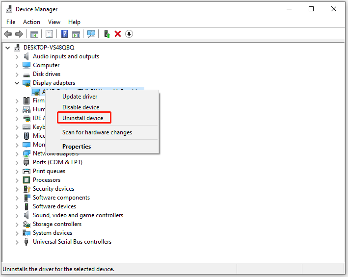 click Uninstall device
