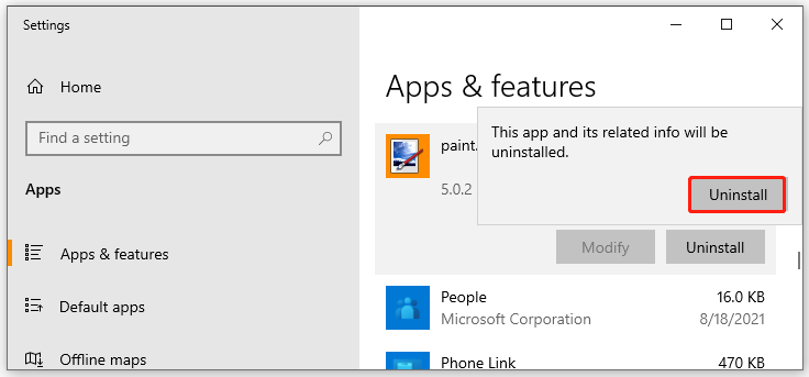 uninstall paint net from Windows 10
