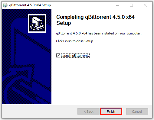 click Finish on qBittorrent