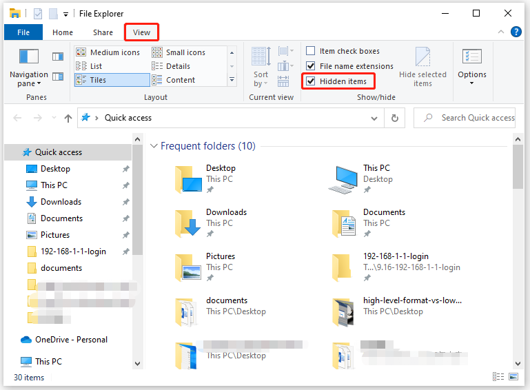 check Hidden items