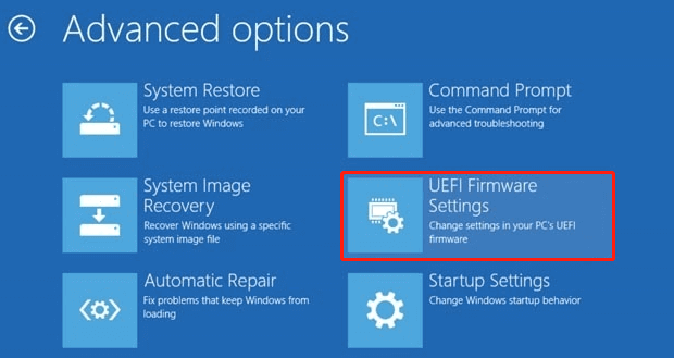 select UEFI Firmware in Advanced options
