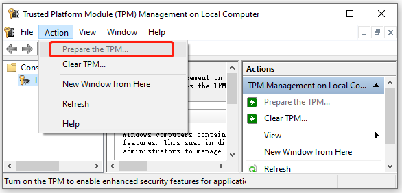 select Prepare the TPM