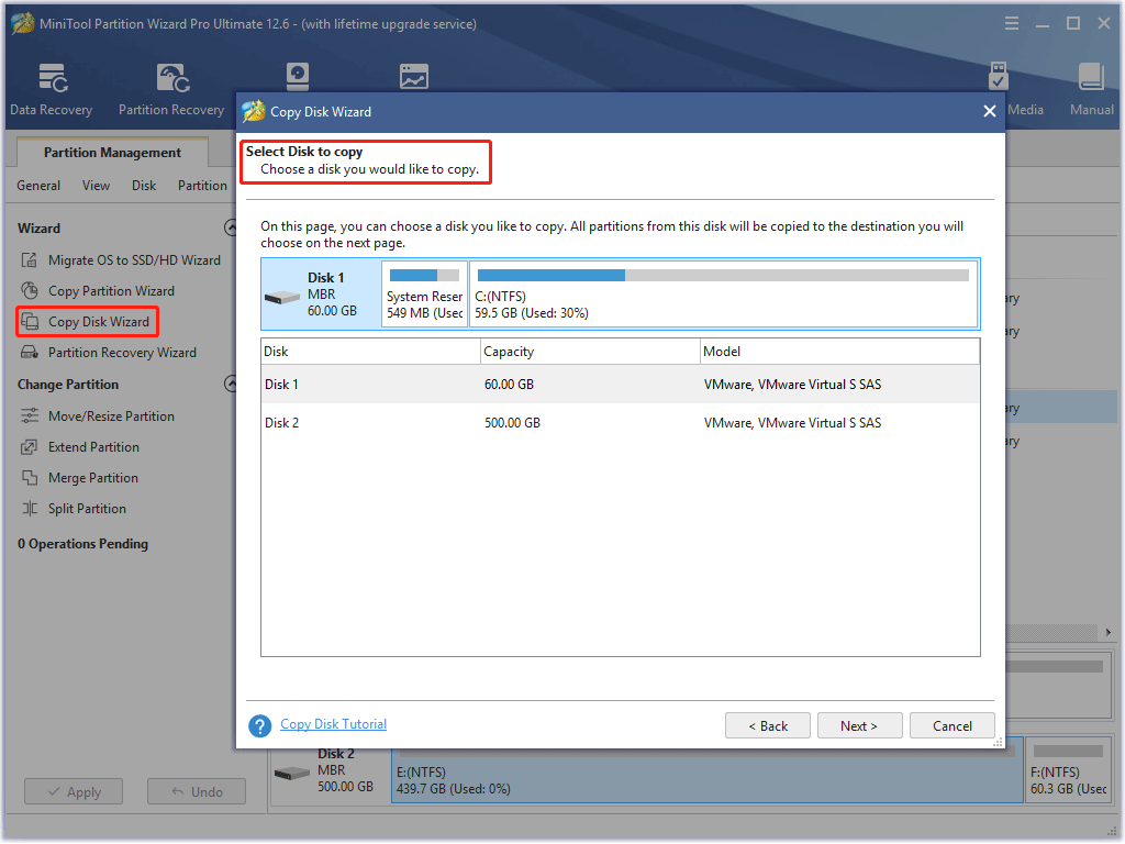 select disk to copy