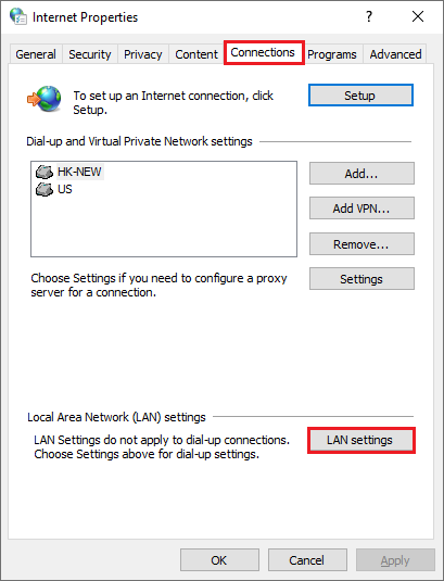 select LAN settings