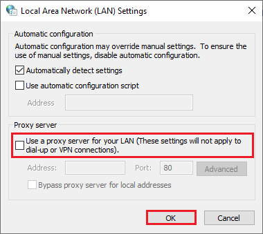 disable Proxy server