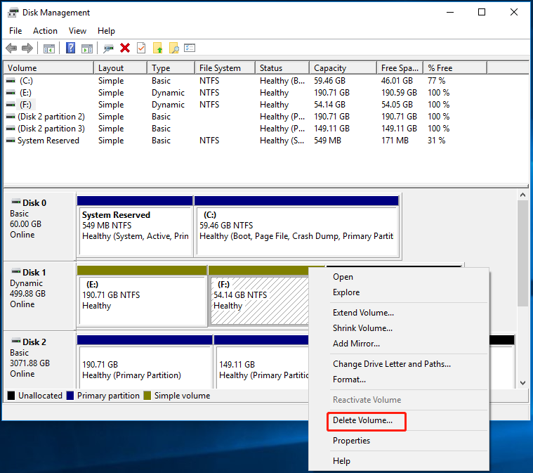 click Delete Volume