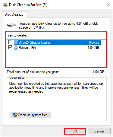 delete the files in Disk Cleanup