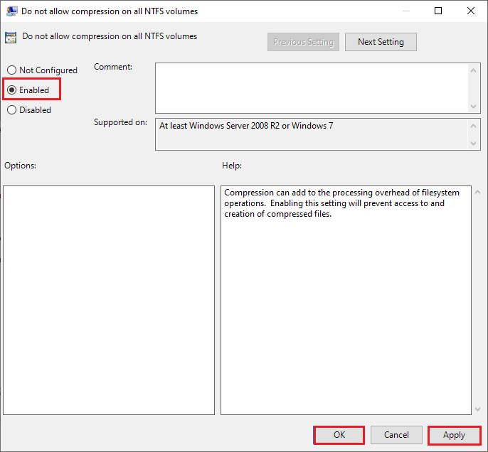 select Enabled option