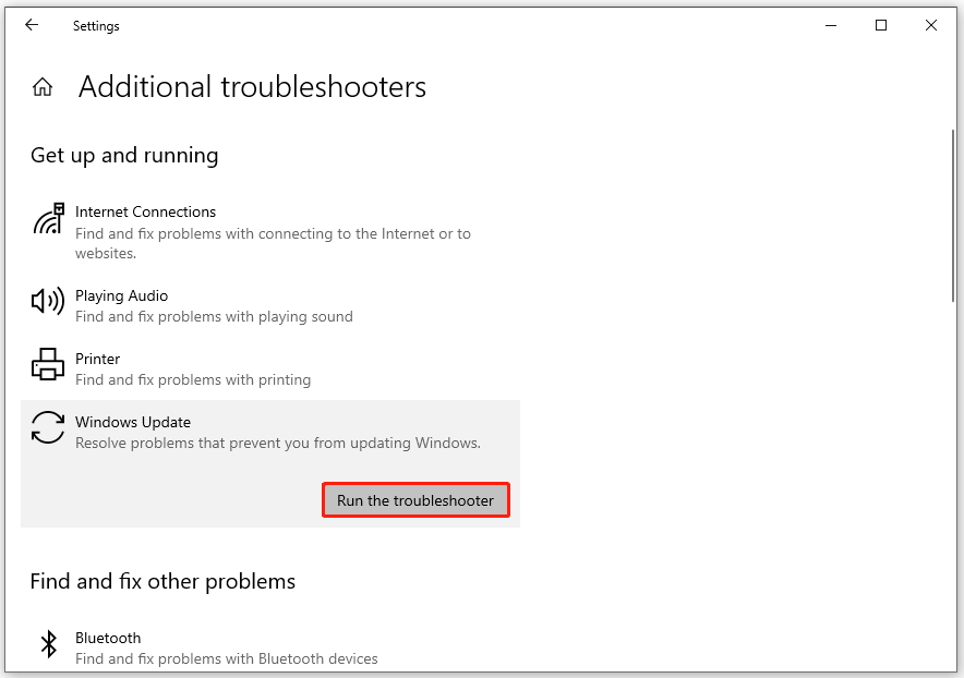 run Windows update troubleshooter