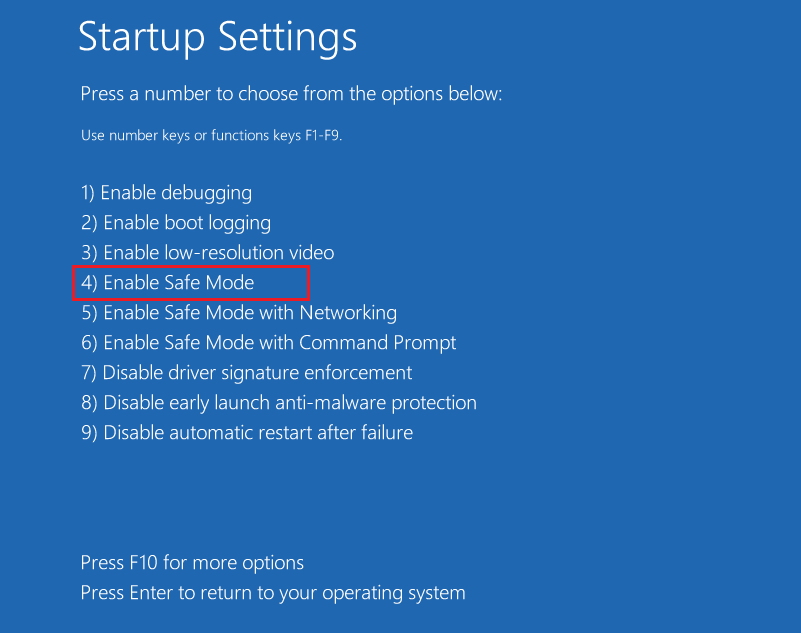 select Enable Safe Mode