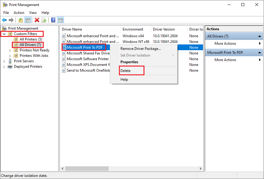 delete Microsoft Print To PDF