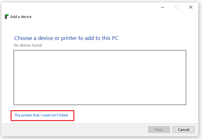 select The printer that I want isn’t listed