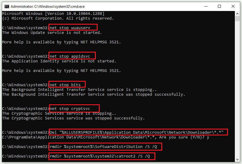 type the commands
