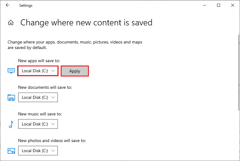 set the C drive to default